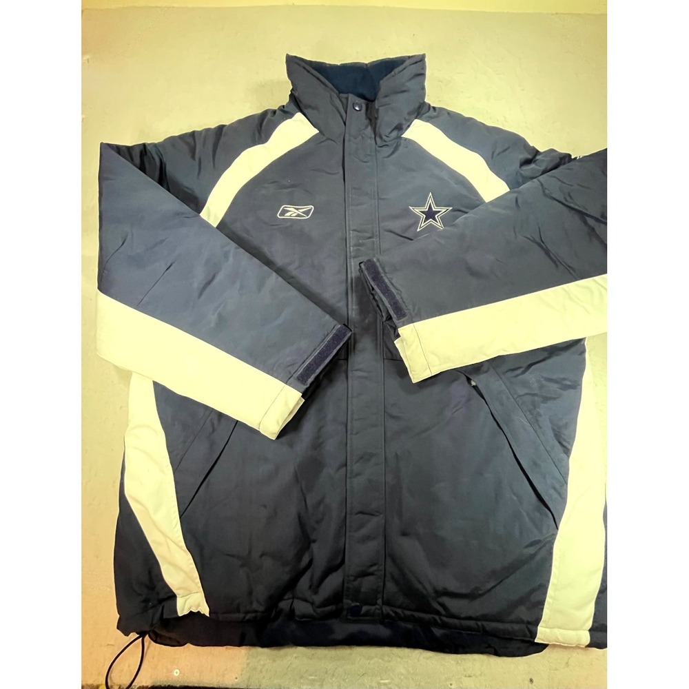 Y2K Reebok Dallas Cowboys NFL On Field Sideline Jacket Mens XL Navy Full Zip